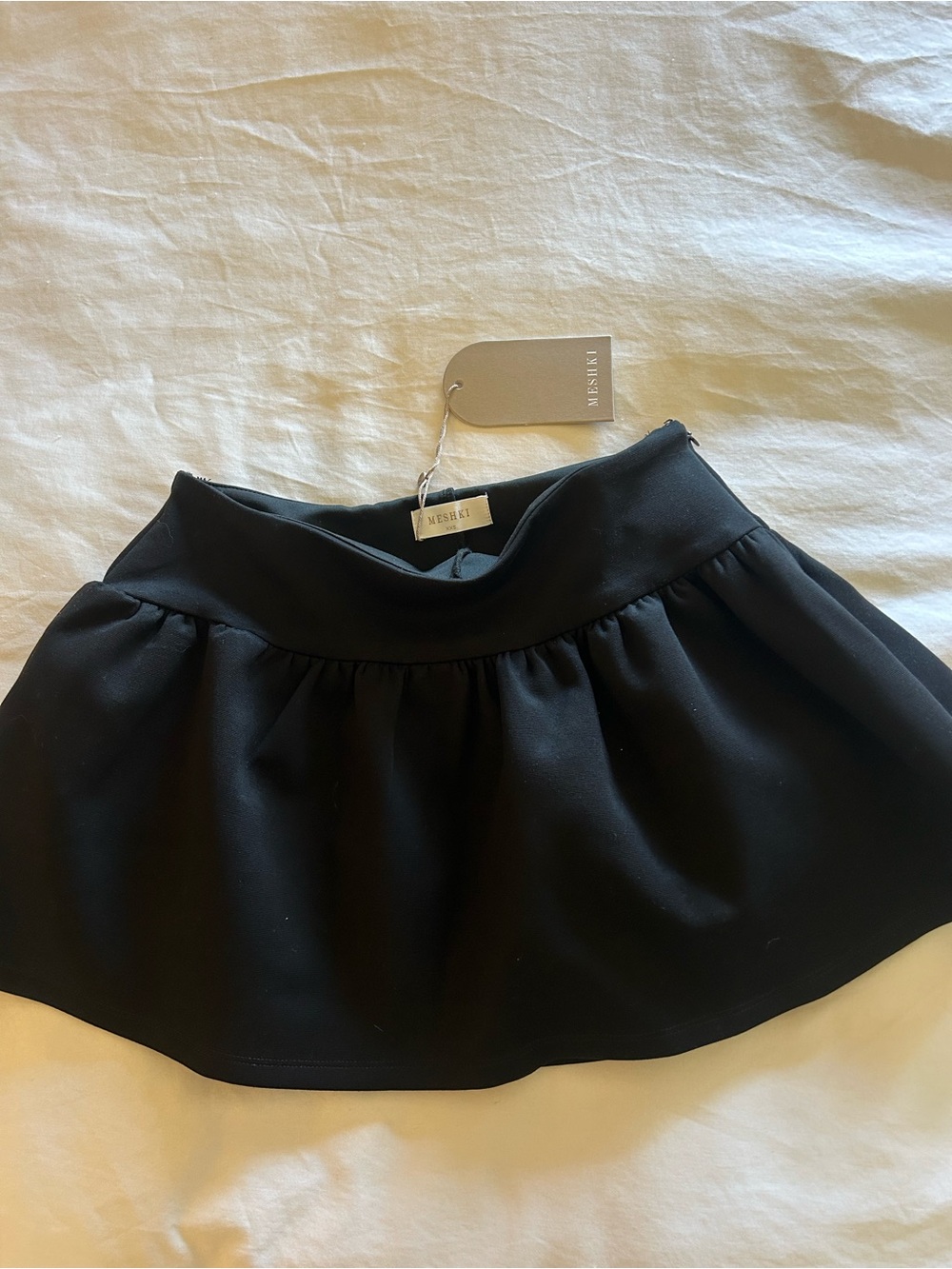 Meshki Black Mini Skater Skirt with Gathered Waistband